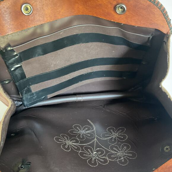 Artisanal Mexican Leather Handbag Floral Embroidered & Painted Purse - Picture 5 of 9